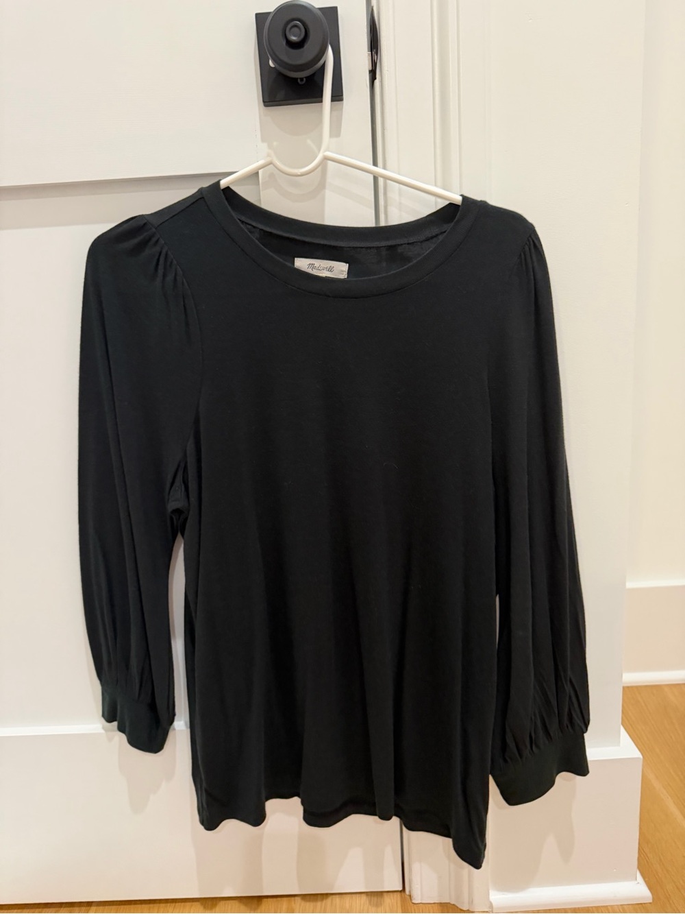 Madewell Black Long Sleeve Crewneck with Gathered Shoulders